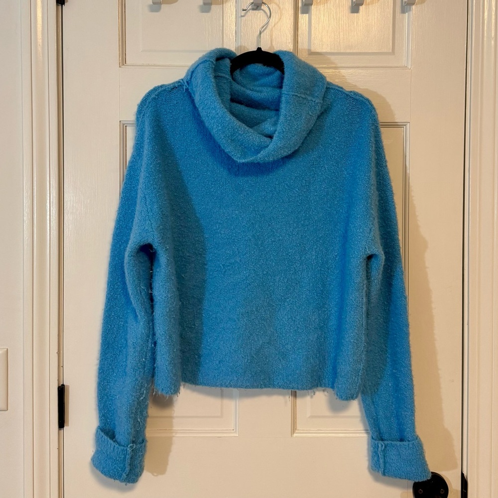 Free People |  Vibrant Blue Cowl Neck Sweater, Size L - EUC